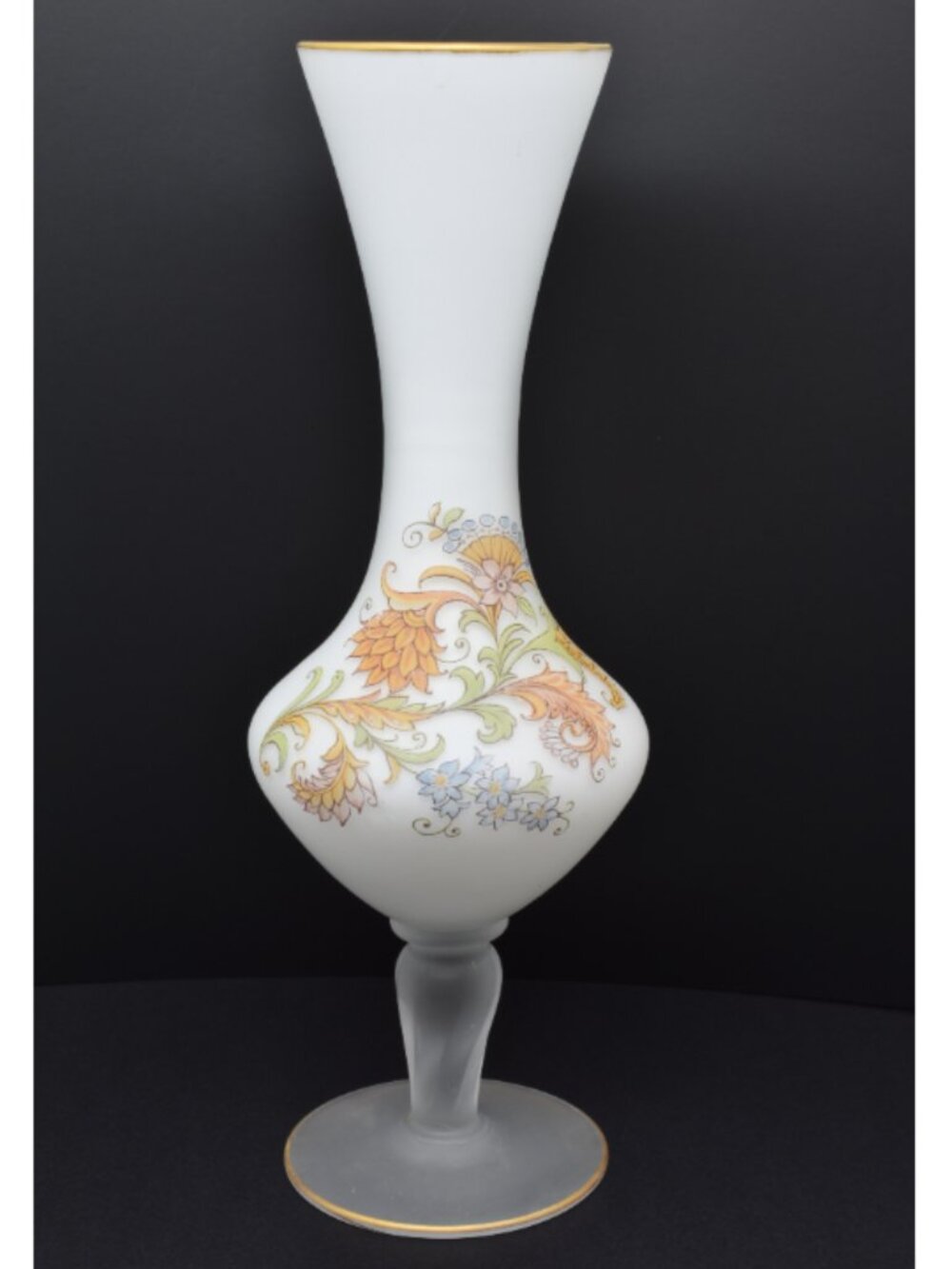 Vintage Frosted White Glass Vase with Boho Accents, 1960-1970s